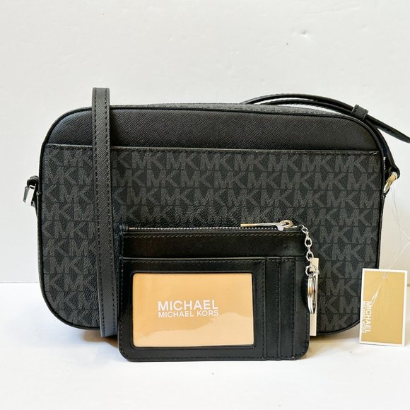 Michael Kors Jet Set Chain Crossbody Bag + Coin ID Key Holder Wallet MK Black - Picture 2 of 16